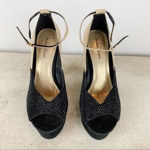 👠Michael Antonio Black Gold Platform heels